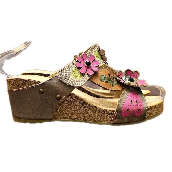 Spring Step Shoes - L'Artiste By Spring Step Adelanda Leather Sandals Floral Slides, Womens 7.5 (38)
